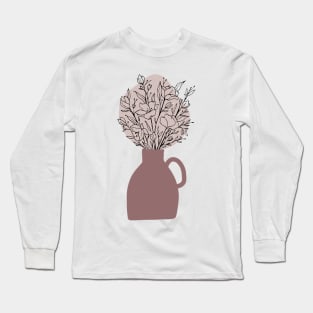 Boho Minimalist Abstract Flower Bouquet Pottery Vase  Art Long Sleeve T-Shirt